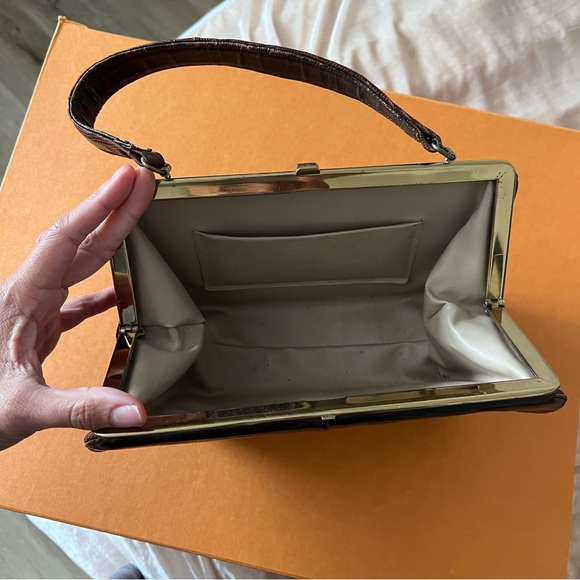 Alligator Purse Handle-bag Brown Clutch - Picture 5 of 6